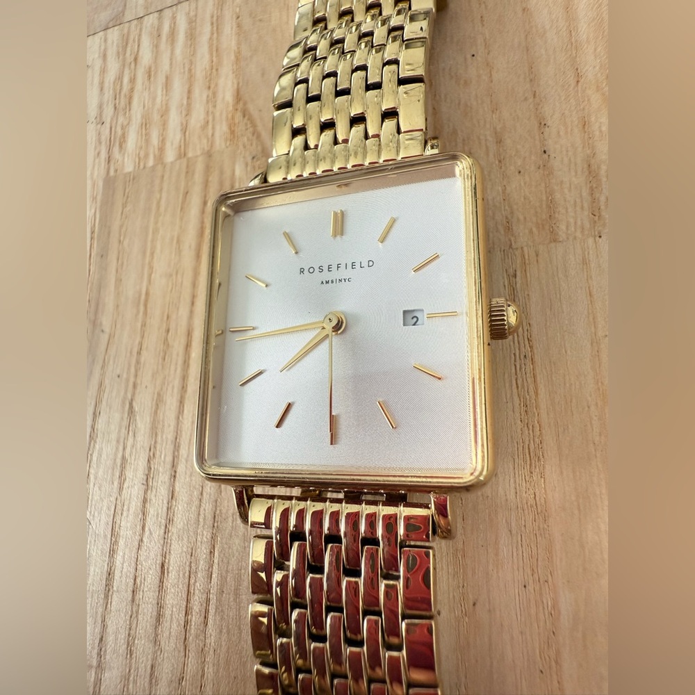 Rosefield ladies rectangular gold tone watch NEW BATTERY - Picture 2 of 11